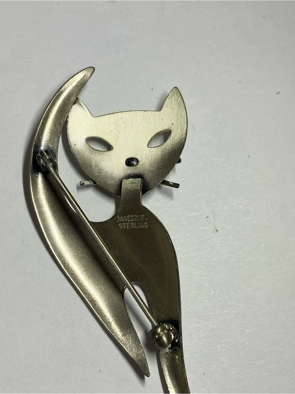 Vintage Danecraft Signed 925 Sterling Silver Cat Brooch